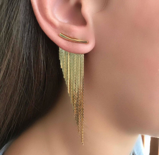 Brinco Ear Cuff Ear Jacket Franja Longo Semijoias Fashion