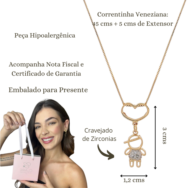 Colar Cordão Feminino Pingente Filho Semijoias Menino Mãe