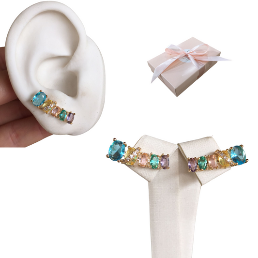 Brinco Ear Cuff Cristais Banho Ouro Semijoias Luxo Presente